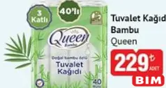 QUEEN TUVALET KAĞIDI BAMBU 3 KATLI 40'LI QUEEN TUVALET KAĞIDI BAMBU 3 KATLI 40'LI